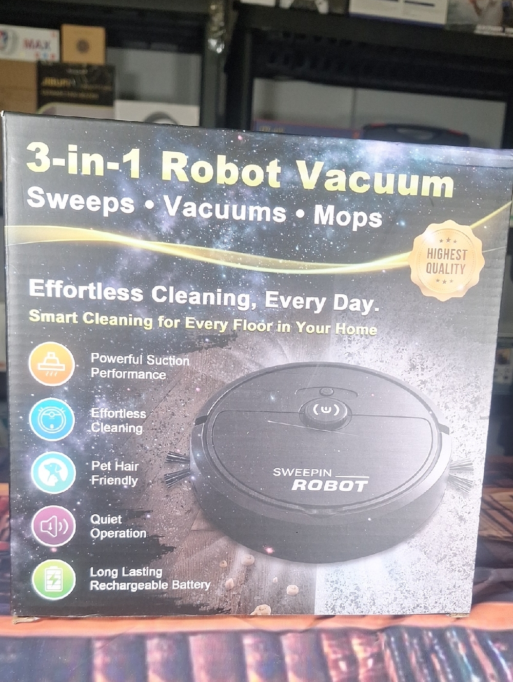3-in-1 Robot Vacuum Sweeps Vacuums Mops - White